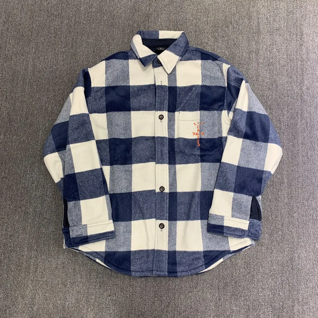 Top Quality Travis Scott Cacuts Jack Wool Jacket Men's Hip hop Streetwear Cotton Lining Plaid Coat Thick Warm Winter Jacket