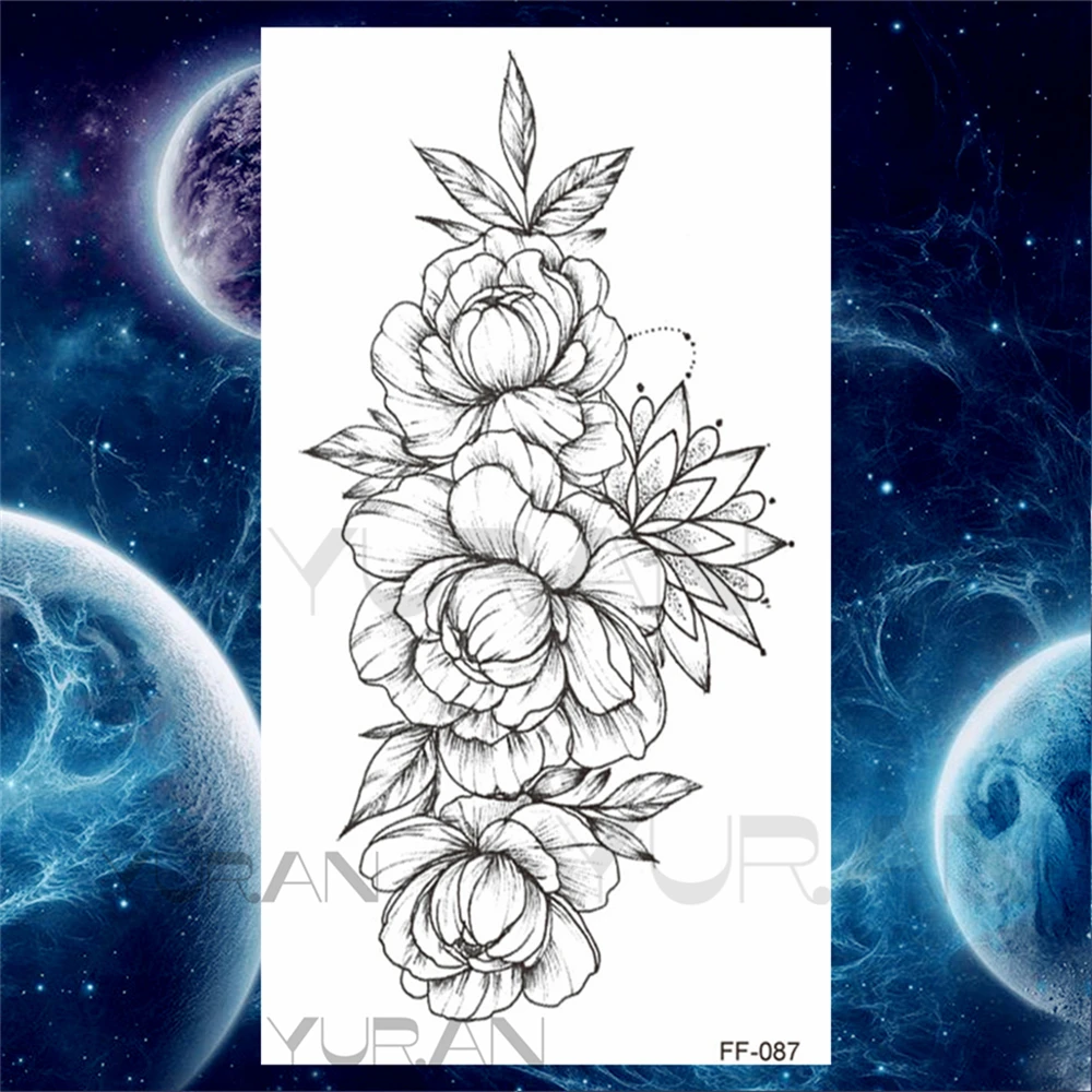 Временные татуировки большой Флоры для женщин и девушек Бабочка змея Подсолнух