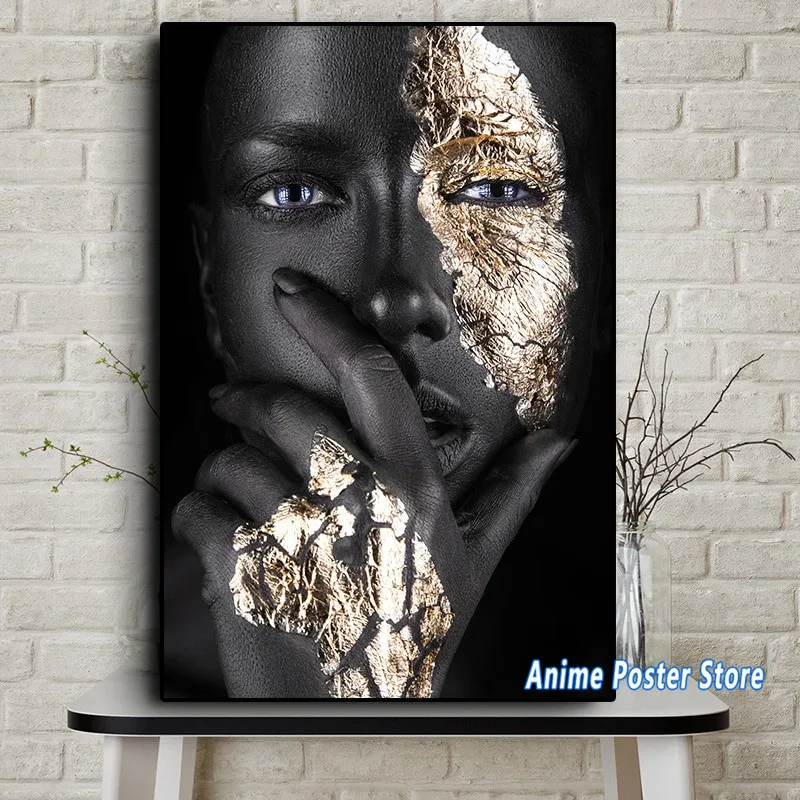 

African Art Black and Gold Woman Canvas Painting Poster Prints Scandinavian Wall Art Pictures for Home Living Room Decor Cuadros