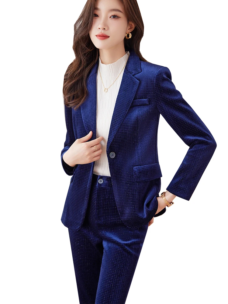 

Костюм брючный женский деловой, блейзер и брюки синего, зеленого и черного цветов, комплект из 2 предметов для офиса и работы, Осень-зима