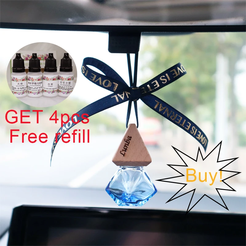 

Lasting Aroma Essential Oils Hang Car Perfume Fragrance Air Freshener Scent Parfum with Bowknot and 4pcs Free Refill