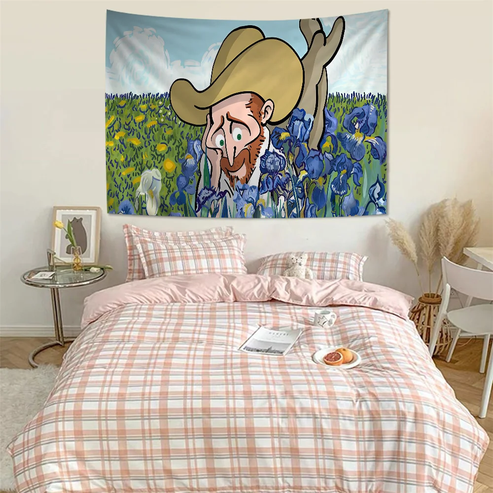Cartoon Van Gogh Anime Tapestry Cheap Hippie Wall Hanging Bohemian Tapestries Mandala Home Decor