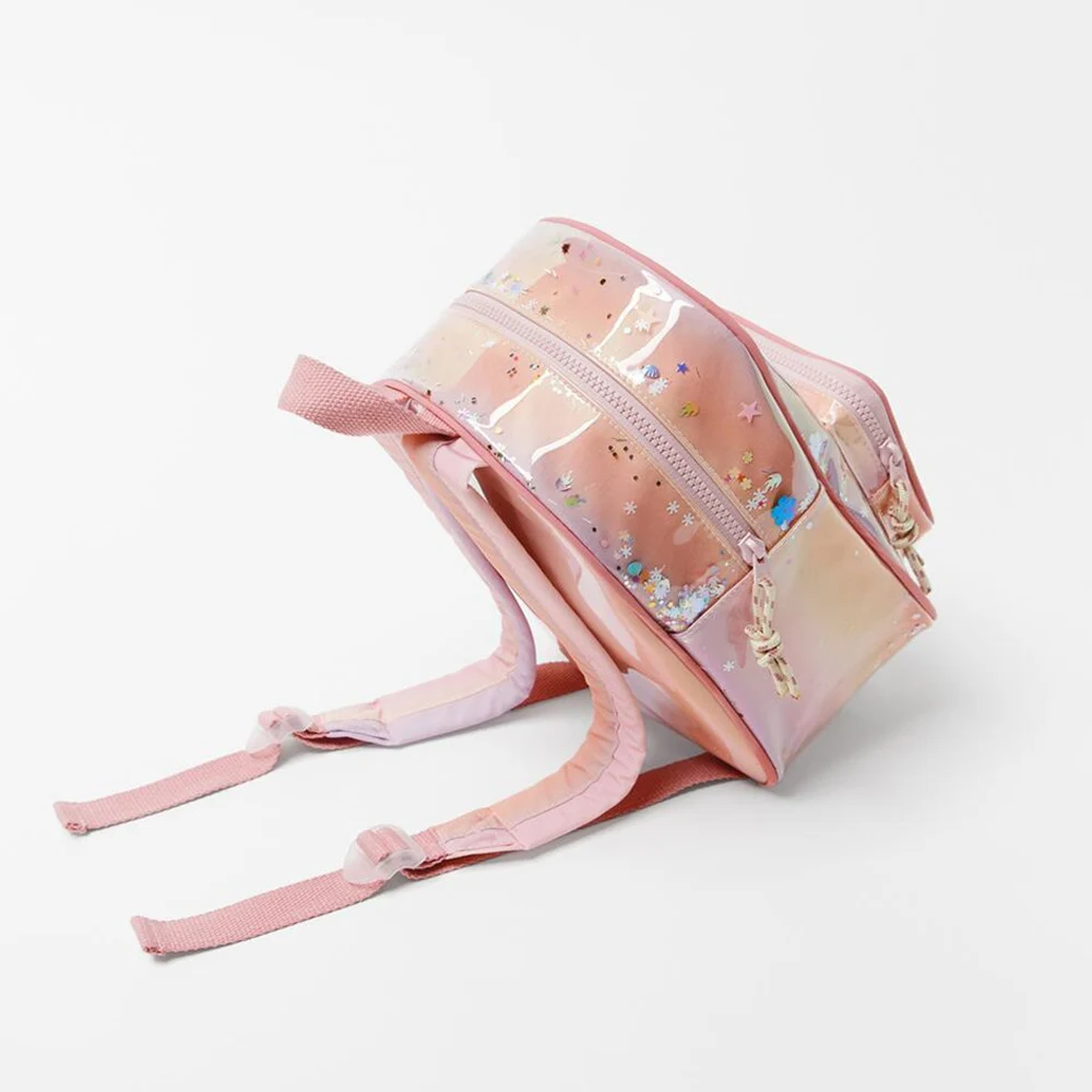 Pink Gradient Transparent PVC Backpack Girl Stars Glitter Decoration Children's Bag Cute Small Daypack Outdoor School Bag Domil