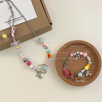 fun beads resin crystal necklace clavicle chain female ins fashion retro girl creative choker chain bracelet