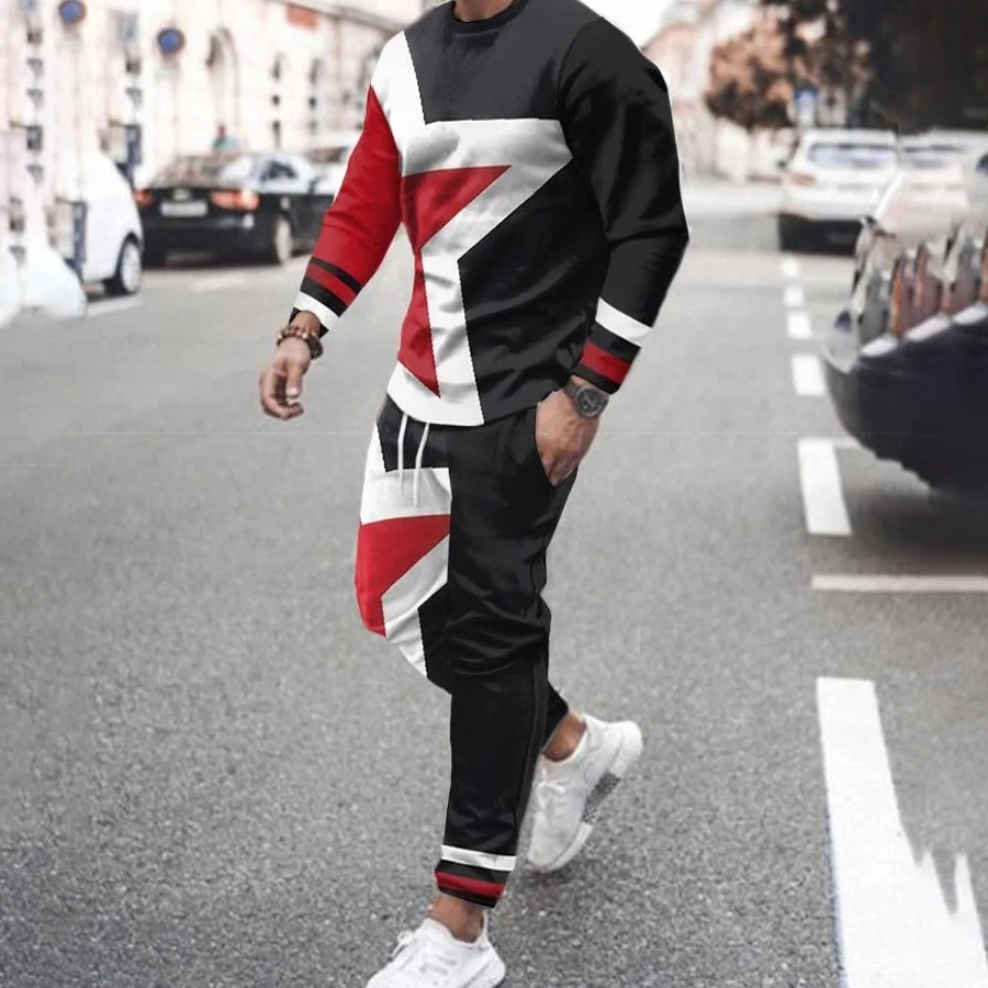 

2023 Men's Tracksuit Set Long Sleeve T-Shirt 2 Piece 3D Printed Smile Oversized Streetwear Designer Fashion Casual Man Clothing