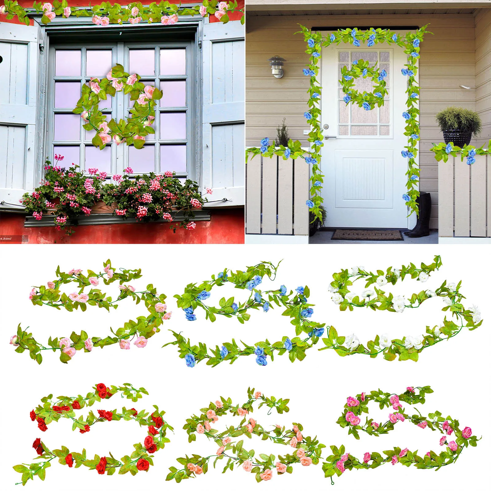 

2.1m Flower Garland Fake Rose Vine Artificial Flowers Hanging Rose Ivy Hanging Baskets Wedding Arch Garden Background Decoration