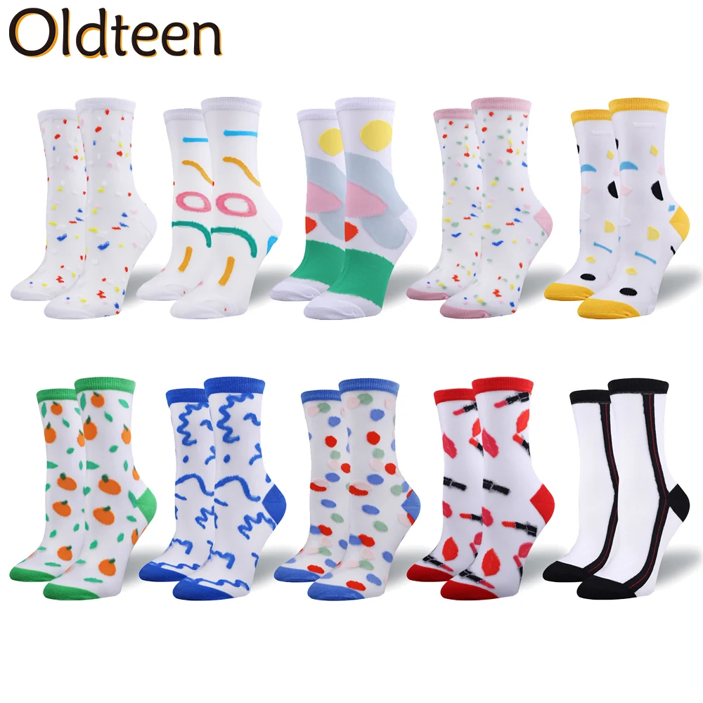 

Fashion Harajuku Creative Crystal Silk Tide Women Socks Cool Breathable Ultra-Thin Transparent Glass Filament Elastic Female Sox