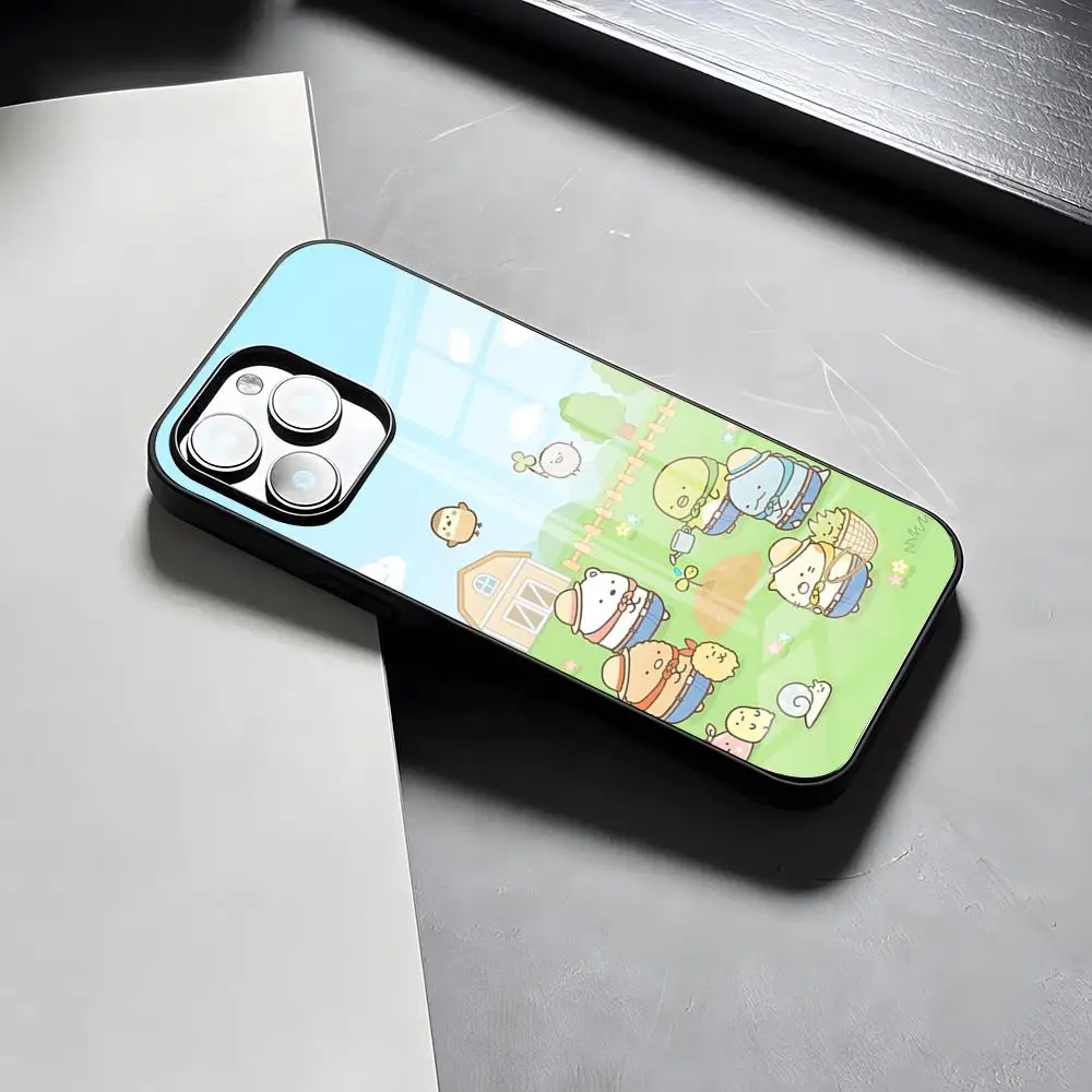 Фото Чехол для телефона с рисунком Sumikko Gurashi для IPhone 17 Pro Max 15 Pro 16 14 Plus 12 13 Mini 11 Pro, противоударный стеклянный чехол №3