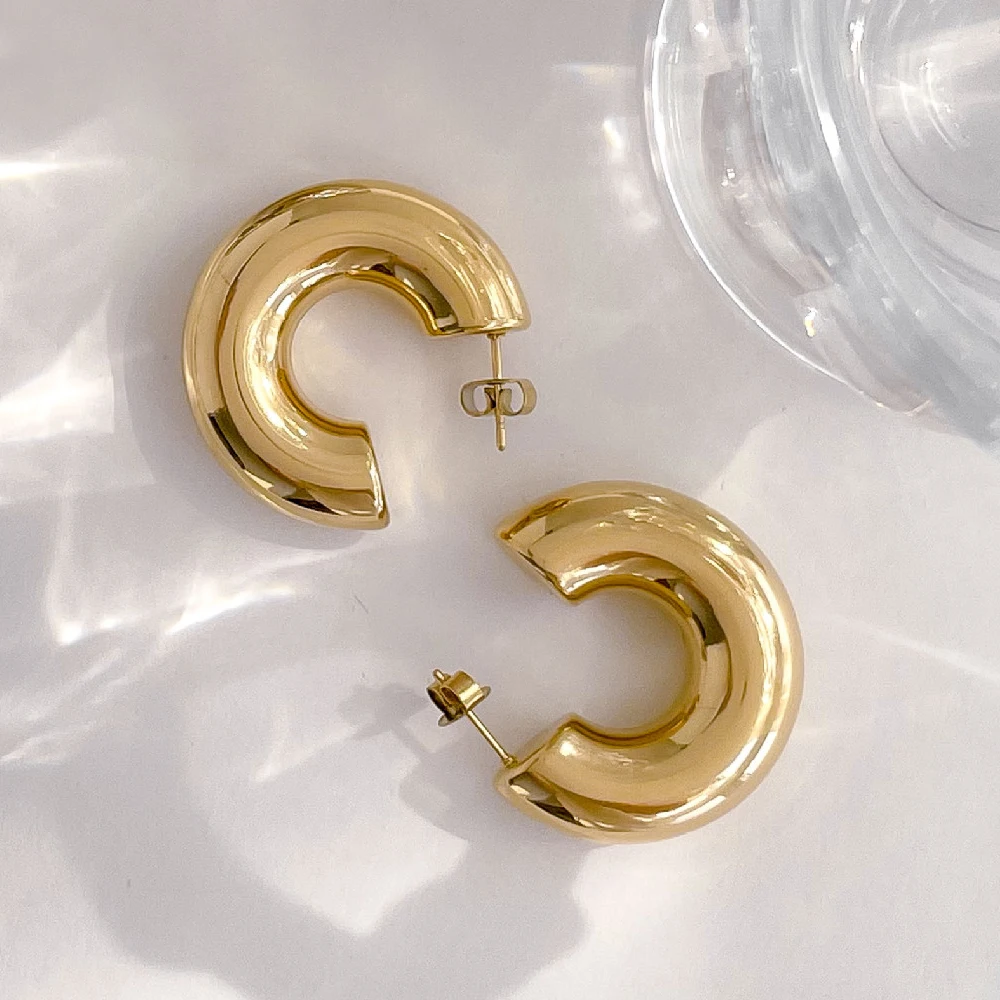 Женские серьги-кольца из нержавеющей стали, гипоаллергенные дизайнерские серьги с покрытием из 18-каратного золота, ювелирные украшения, 2022