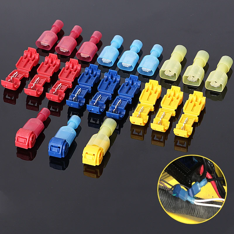 

25set Wire Connectors, Self-Stripping Quick Splice Electrical Wire Terminals, Insulated Male Quick Disconnect Spade Terminals