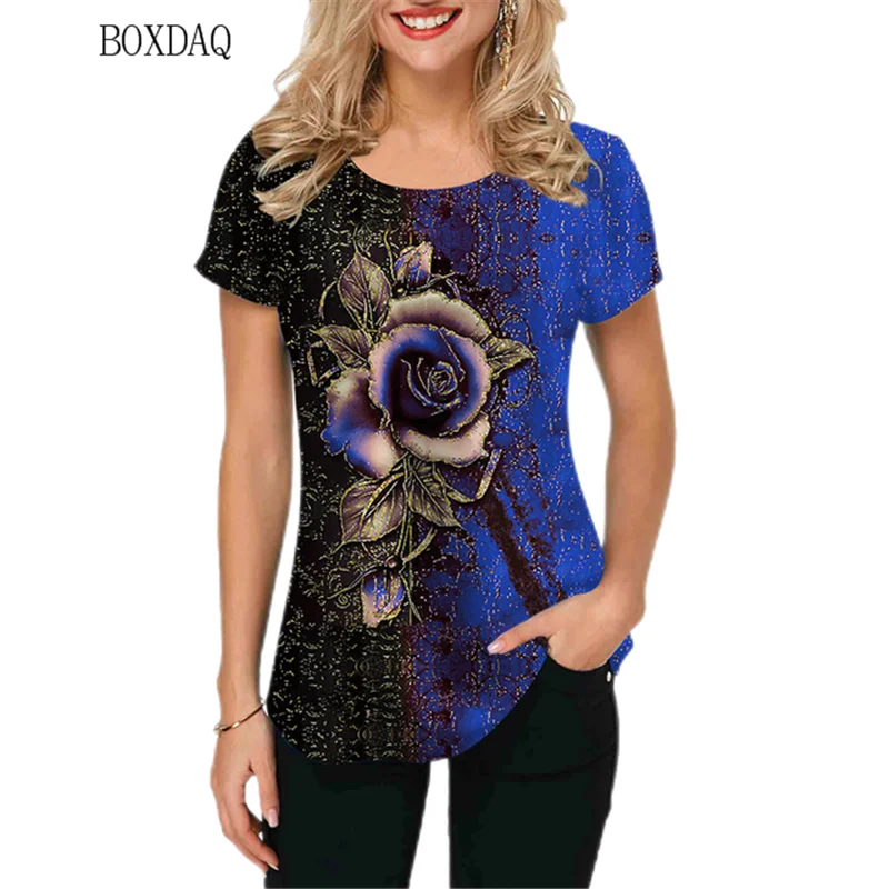 Женская футболка с коротким рукавом круглым вырезом и 3D-принтом