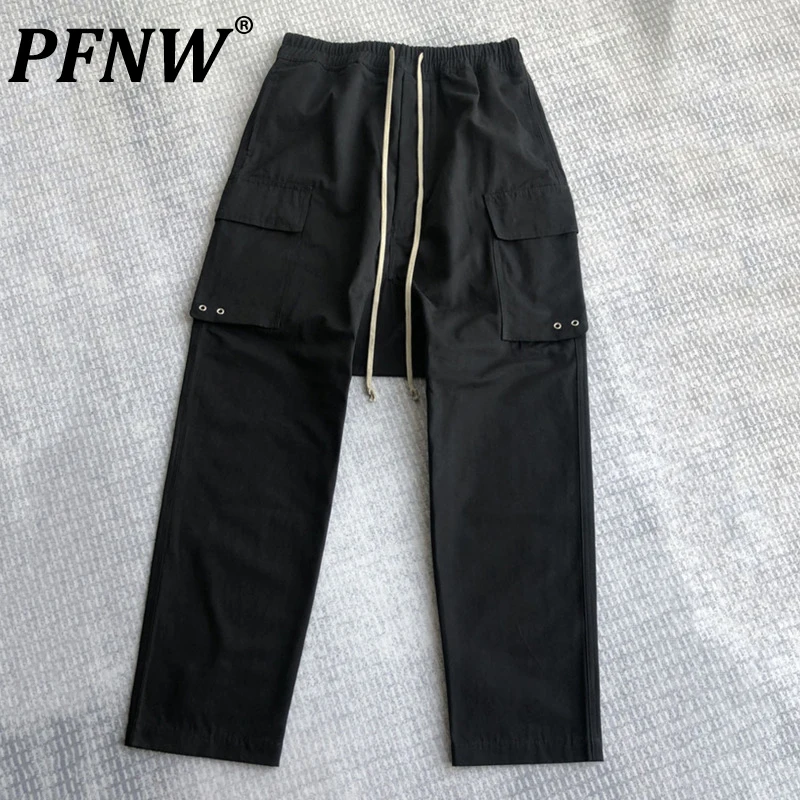 

PFNW Men's Darkwear RO Style Low Crotch High Street Straight Hanging Crotch Pants Metal Perforated Overalls Casual Tide 12Z1635