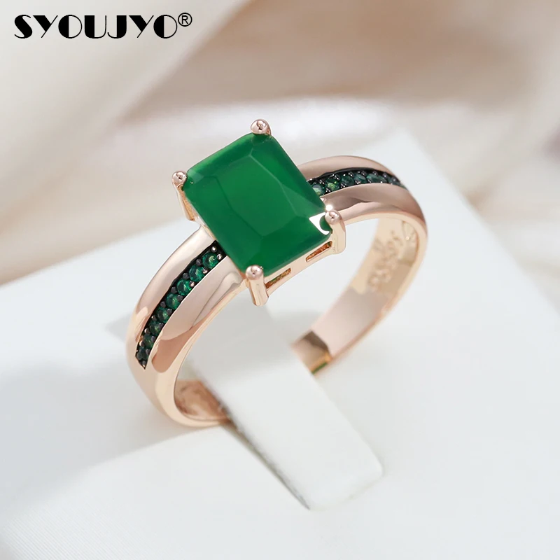 SYOUJYO Square Dark Green Opal Natural Zircon Rings For Women Vintage 585 Rose Gold Color Fine Jewelry Black Plating Luxury Ring