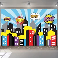 super city backdrop baby shower superhero happy birthday party night scene decoration photography backgrounds banner