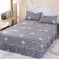 1pc plaid bed sheet printed bedding set soft bedspread lace bedding home decor single queen king size bedskirt mattress cover