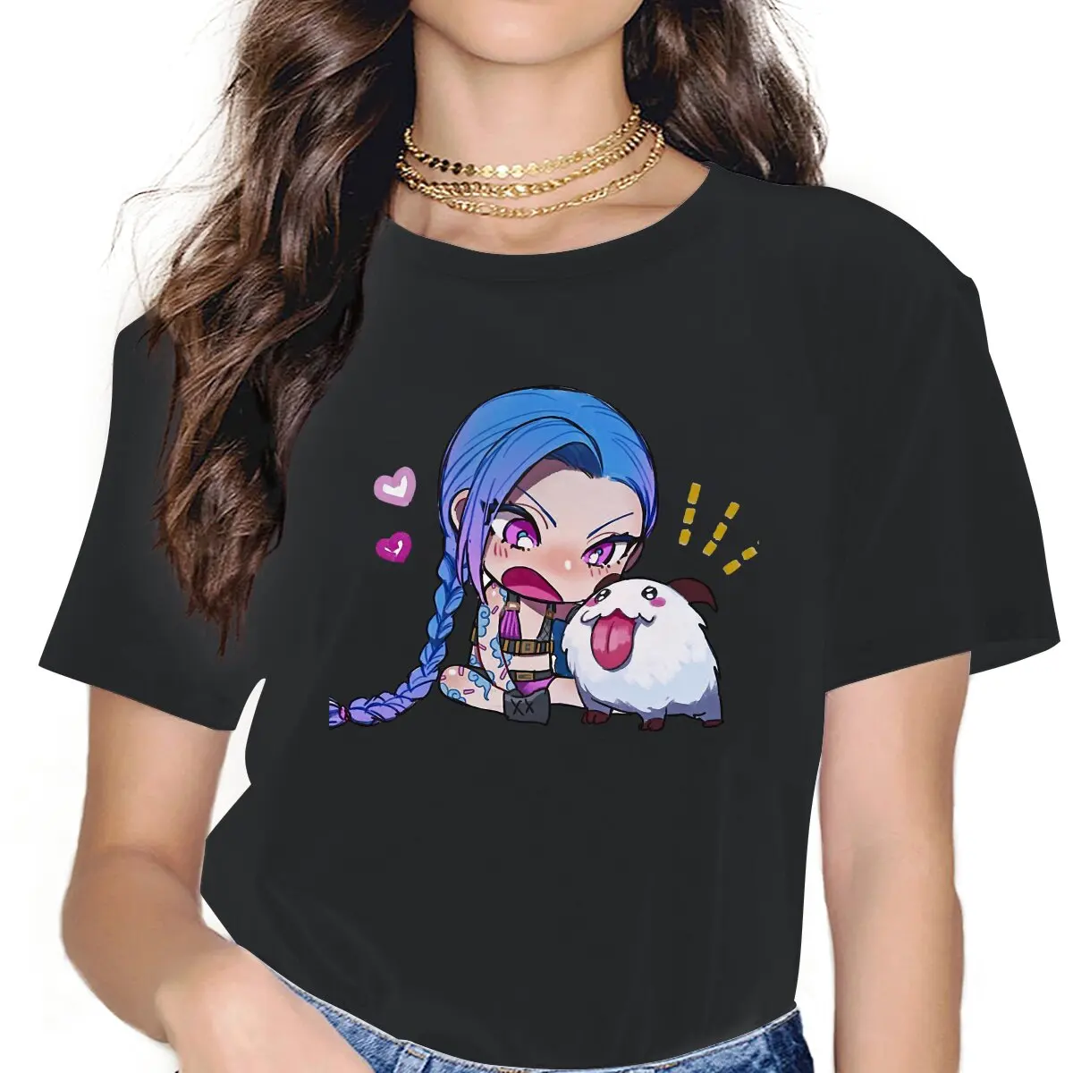 

Cute Jinx Women Tshirts Arcane League of Legends LOL Anime Grunge Vintage Female Clothing Large Cotton Graphic Streetwear