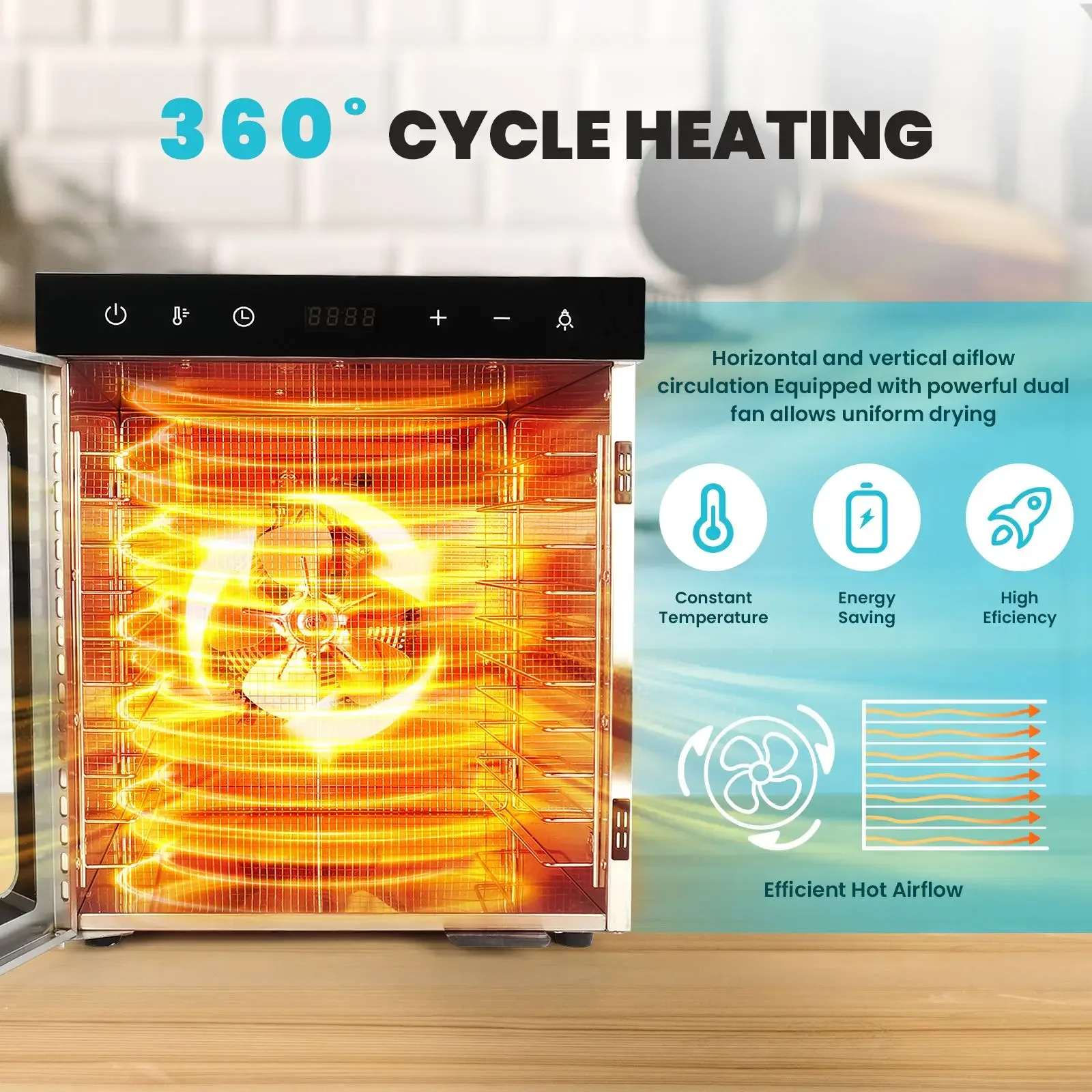 Дегидратор пищевой 10 лотков из нержавеющей стали джерки 800 Вт Дегидраторы 194 ℉