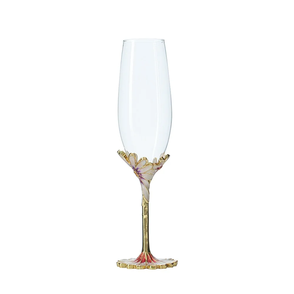 

Wedding Glasses Champagne Enamel Color Gold Champagne Flutes Sunflower Glass Base Decorated High Grad Glassware Drinkware