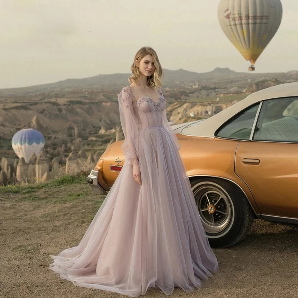 

Очаровательное Сетчатое платье с розами, бальное платье для выпускного вечера, с вырезом сердечком, официальное платье с 3D цветами, вечернее платье с длинным рукавом, индивидуальные Бальные платья