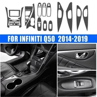 18pcs abs black carbon fiber interior trim cover sticker trim fit for infiniti q50 2014 2019only suitable for left rudder