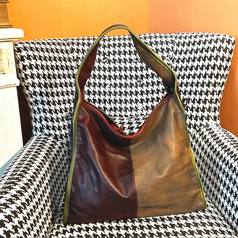 

Women's Vintage Leather Handbag Handmade Luxury Full Grain Leather Shoulder Bag Large Capacity Travel Hobo Bag Messenger Bag