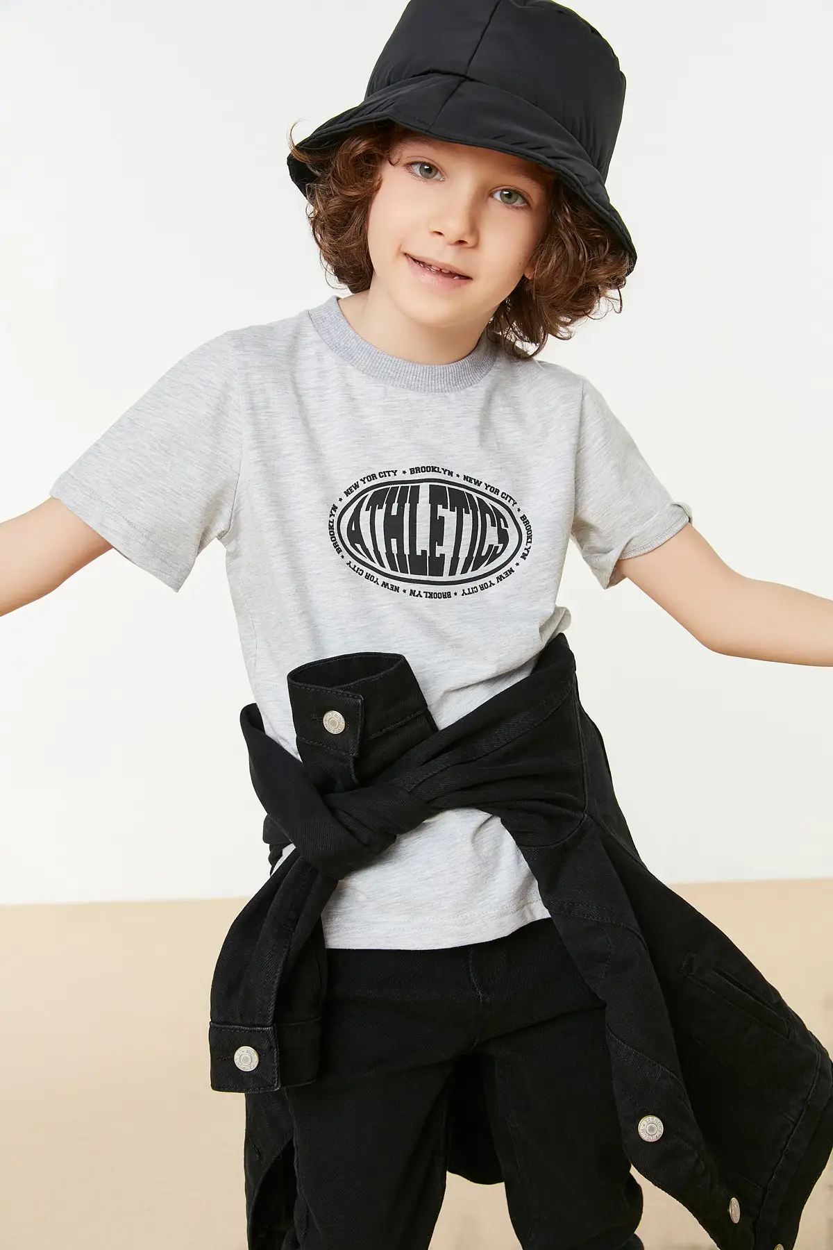 

Printed Bike Collar Male Child Knitted T-Shirt TKDSS22TS1054