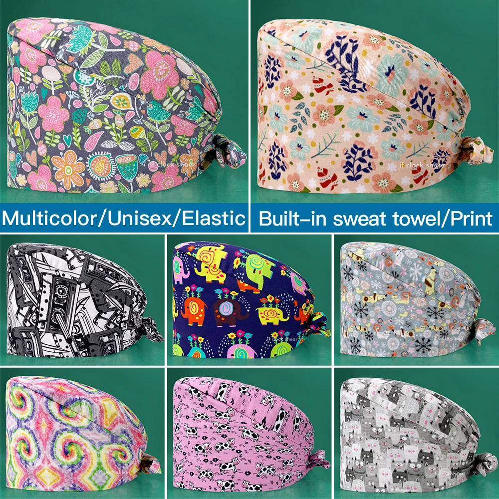 

Floral Printed Ladies Nurse Cap Health Service Surgical Caps Pet Hospital Veterinary Work Hat Beauty Salon Breathable Scrub Caps