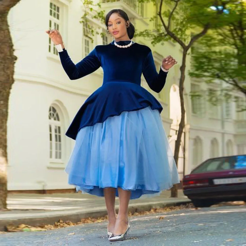 Небесно-голубые тюлевые женские юбки до середины икры эластичная трапециевидная