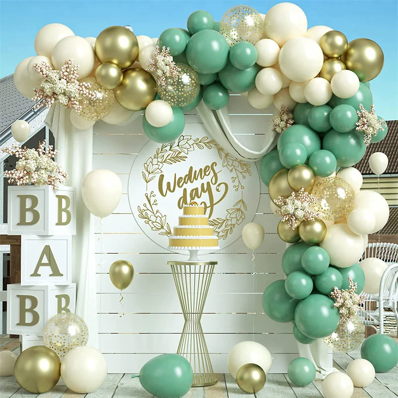 

102PCS Retro Bean Green Balloon Garland Arch Kit Sand White Latex Balloons for Wedding Birthday Party Decorations Baby Shower