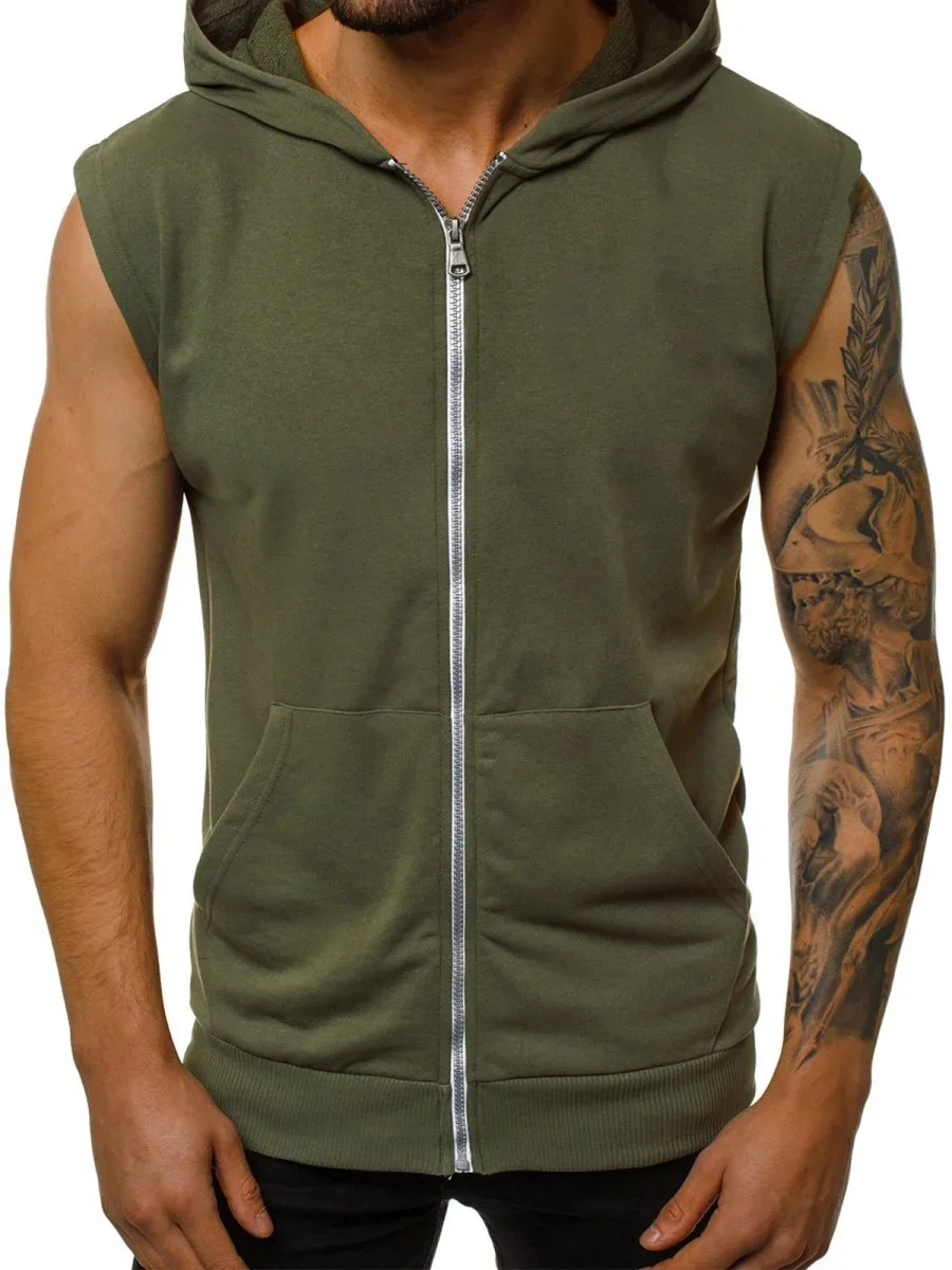 MRMT 2024 Brand New Men's Loose Joker Fitness Sports Solid Color Sleeveless Hooded Cardigan Vest Hipster Tops For Male