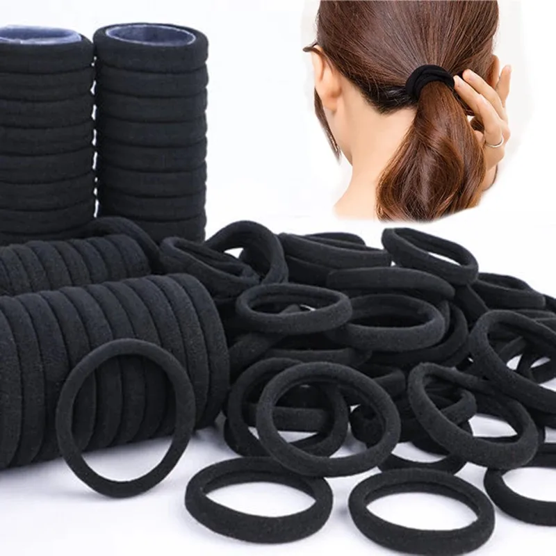 50PCS Baumwolle Schwarz Elastische Haar Krawatten Für Frauen Pferdeschwanz Nahtlose Weiche Haar Bands Haar Zubehör Kopfschmuck Durchmesser 3/4/5/6cm – Detail 1