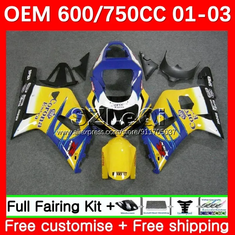 

Желто-синий инъекционный для SUZUKI GSXR750 K1 GSXR 750 600 CC Φ GSXR600 01 02 03 GSXR-750 2001 2002 2003 обтекатель 74LQ.15