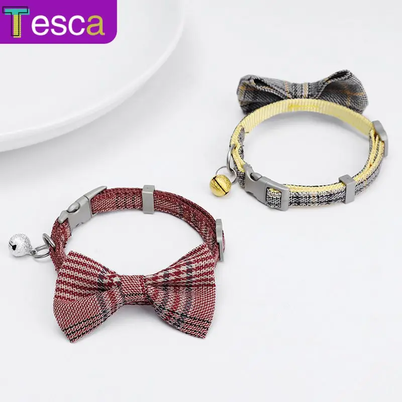 

Adjustable Buckle Design Bow Decoration Cotton Plaid Bow Bell Cat Collar With Colorful Bell Cat Lattice Bowknot Necklace Jewelry