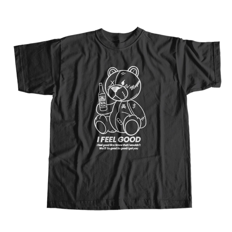 

Прямая поставка, 100% хлопок, футболка унисекс с круглым вырезом и принтом медведя, уличная одежда с короткими рукавами, Мужская футболка, кру...