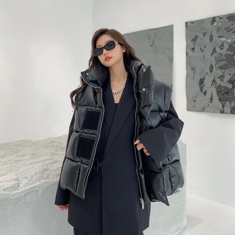 Luxury oversized Women Sleeveless vest Down jacket High quality Turtleneck waistcoat Ladies 2022 Winter Parka 2022 INKEO 2O199