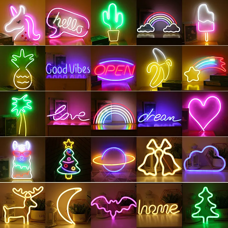 90 Styles LED Neon Night Light Sign Wall Art Sign Night Lamp Xmas Birthday Gift Wedding Party Wall Hanging Neon Lamp Home Decor