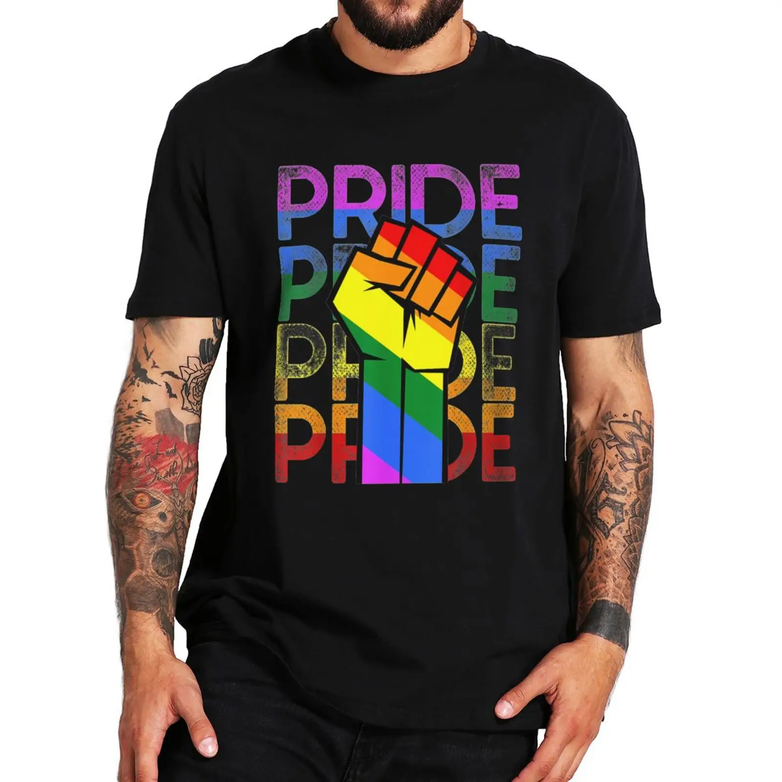 

Gay Fist Pride T Shirt Retro Lgbt Rainbow Proud Gift Tee Tops Casual 100% Cotton Unisex Soft Oversized T-shirts EU Size