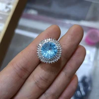 meibapj natural blue topaz flower fashion ring for women real 925 sterling silver fine wedding jewelry