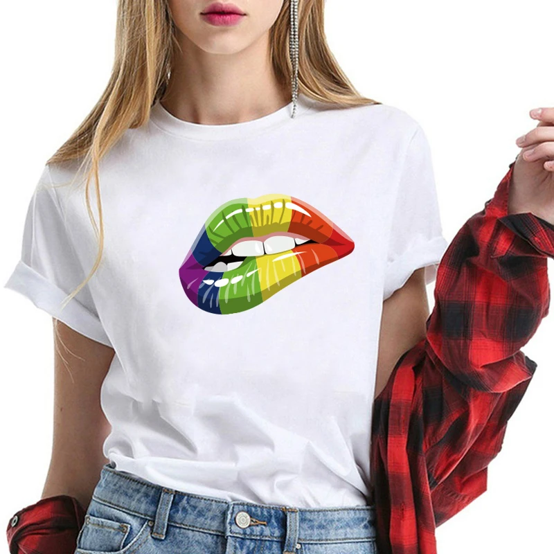 

Seeyoushy Multicolor Sexy Funny Lips T Shirt Slim Fit Cute Women Short Sleeve Female Tees Blusas Y2K Casual Couple 90s T Shirt