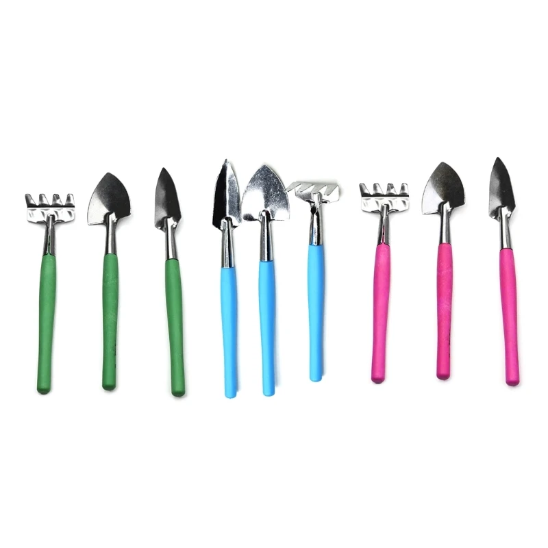 

K1KA 3Pcs Garden Tool Kit Mini Portable Shovel Rake Spade Potted Plants Garden Soil Raising Flowers Garden Seed Disseminators