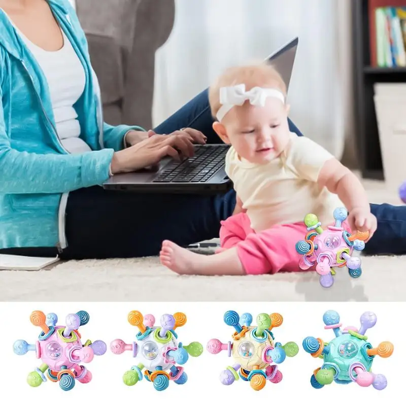 

Baby Manhattan Ball Teether Ball Grasping And Rattle Toys Sensory Teething Rattle For Intellectual And Cognitive