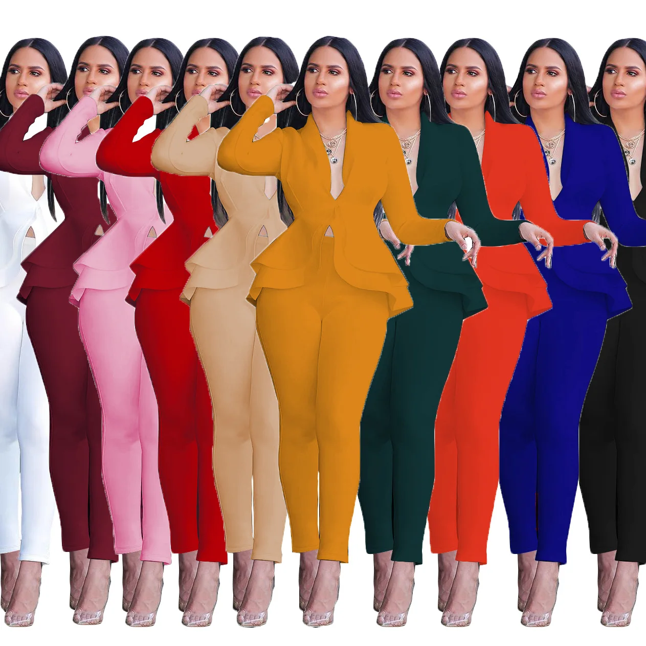 

12CM610 New Spring Clothes for Women 2022 Fashion Ruffled Suit Jacket Pants Sets Casual Two Piece Sets Womens Outifits
