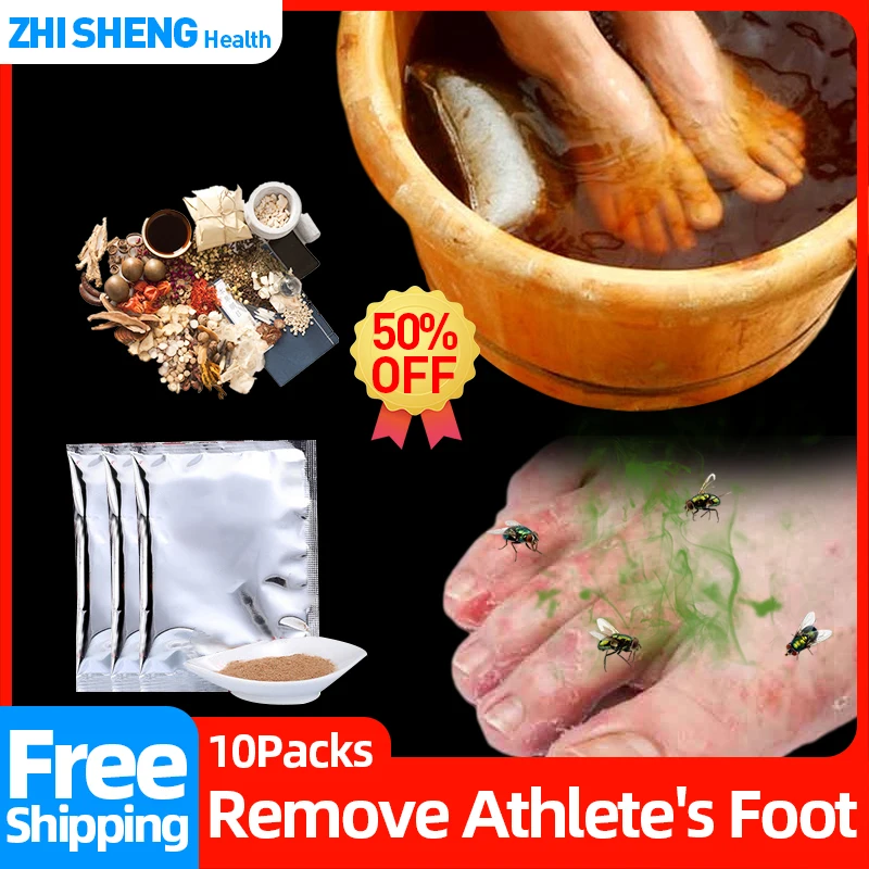 

10 Bags Foot Odor Bath Powder Athlete's Feet Psoriasis, Sweat, Itching, Peeling Blisters, Beriberi Removal Antibacterial Care