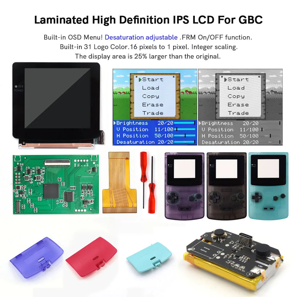 Для GBC Перезаряжаемый 3 1-дюймовый HD ламинированный Q5 Большой IPS-экран с экраном в