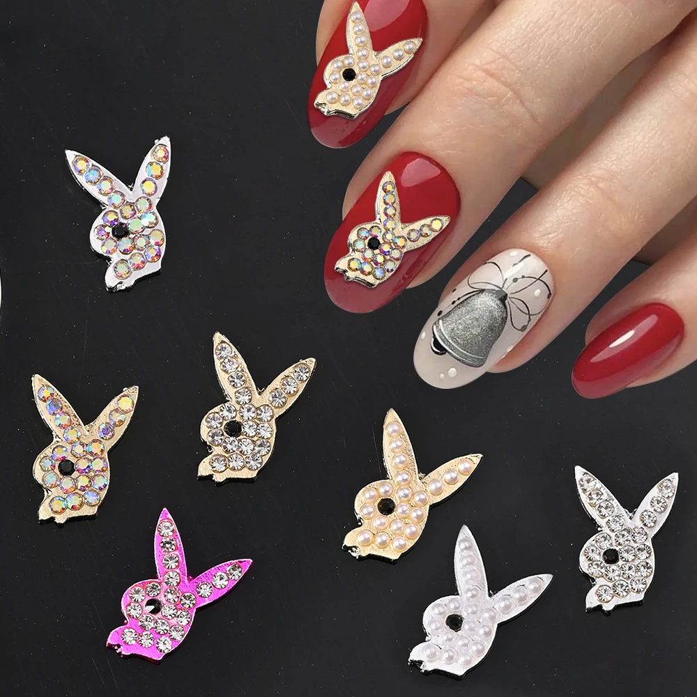 

10Pcs/Bag Rabbit Nail Art Charm 3D Alloy Gold Silver Bunny Shape Crystal Rhinestone Jewelry Press On Tips DIY Nail Decoration /#