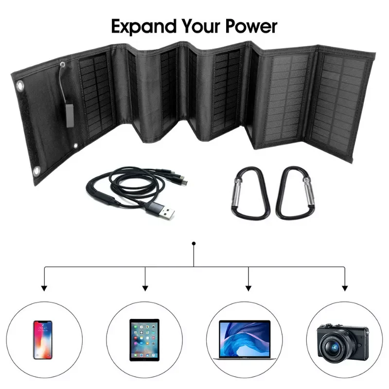 

NEW2023 25W Foldable Solar Panel Portable Charger 5V Dual USB Charging for Camping Portable Power Station Cell Phone Tablet Powe