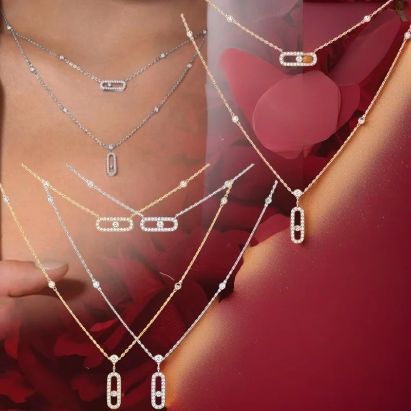 Блестящее оригинальное ожерелье из белого золота с бриллиантами стерлингового