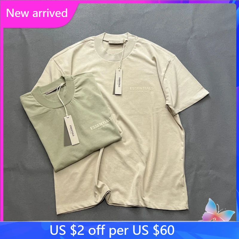 

Double Line Eighth Season ESSENTIALS T-shirt 2022 Print Summer High Street Loose Men and Women Couple Short Sleeves Top Tee