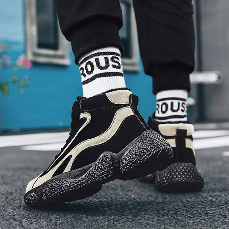 Winter Fashion Warm Men's Shoes Outdoor Casual Plus Velvet Non-slip Lace Up Sneakers Trendy Thick Sole Comfortable Walking Shoes