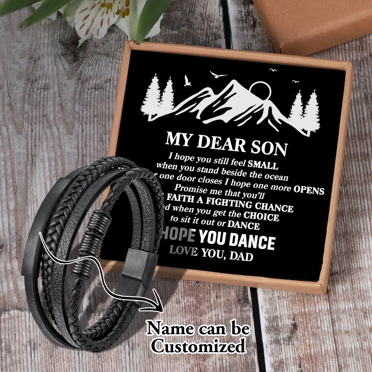 

Saj3048 Dad To My Son Name Can Be Customized Card text Classic Design Men's Stainless Steel Bracelets With Magnetic Clasp